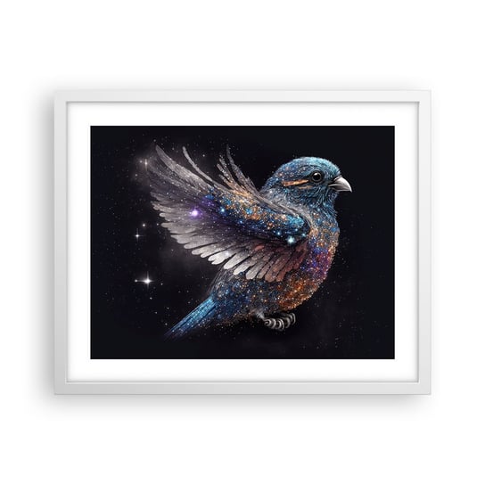 Obraz - Plakat - Diamentowy wróbel - 50x40cm - Ptak Magiczny Kosmos - Foto Plakaty w ramie koloru białego do Salonu Sypialni ARTTOR ARTTOR