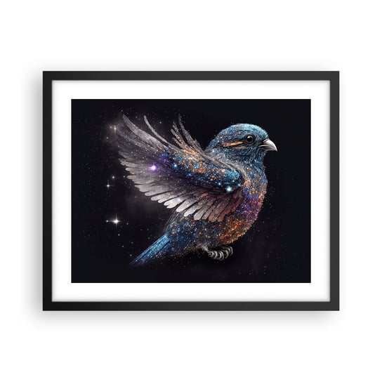 Obraz - Plakat - Diamentowy wróbel - 50x40cm - Ptak Magiczny Kosmos - Foto Plakaty w ramie koloru czarnego do Salonu Sypialni ARTTOR ARTTOR