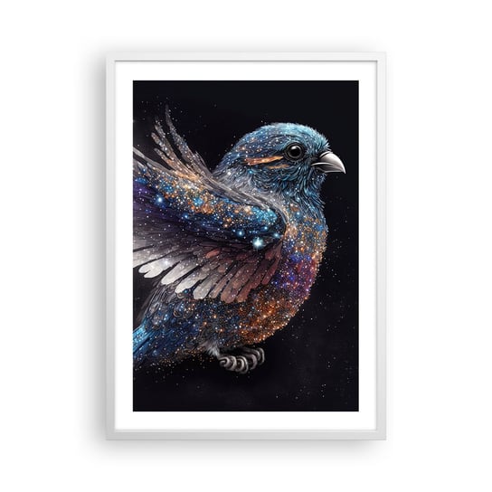 Obraz - Plakat - Diamentowy wróbel - 50x70cm - Ptak Magiczny Kosmos - Nowoczesny modny obraz Plakat rama biała ARTTOR ARTTOR