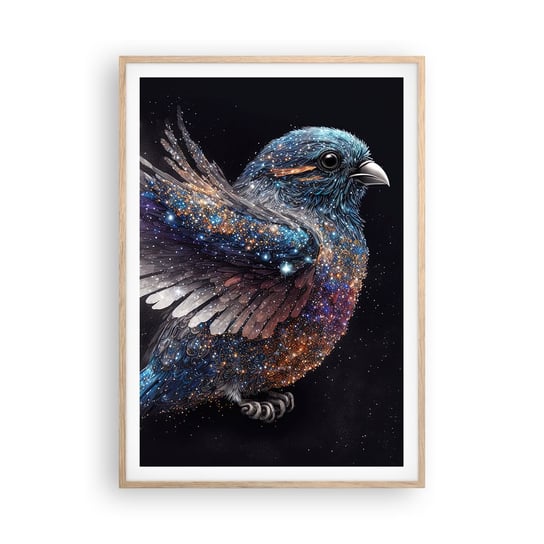 Obraz - Plakat - Diamentowy wróbel - 70x100cm - Ptak Magiczny Kosmos - Foto Plakaty w ramie koloru jasny dąb do Salonu Sypialni ARTTOR ARTTOR