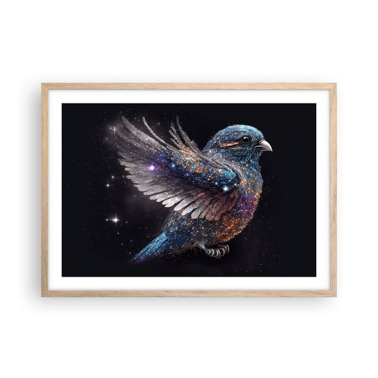 Obraz - Plakat - Diamentowy wróbel - 70x50cm - Ptak Magiczny Kosmos - Nowoczesny modny obraz Plakat rama jasny dąb ARTTOR ARTTOR
