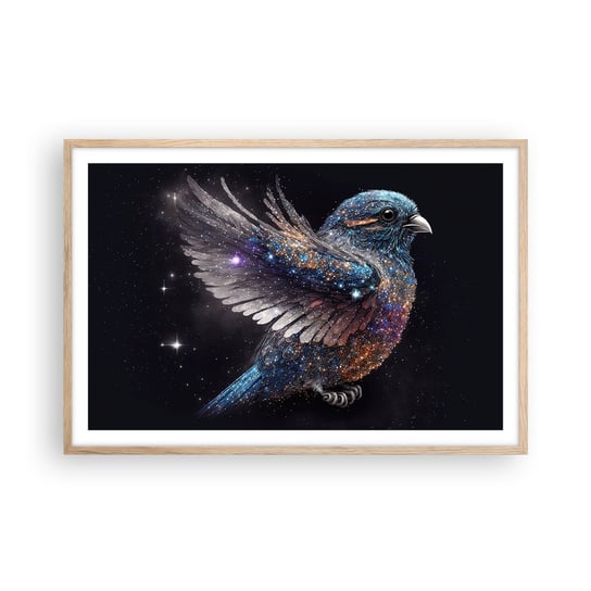 Obraz - Plakat - Diamentowy wróbel - 91x61cm - Ptak Magiczny Kosmos - Foto Plakaty na ścianę w ramie jasny dąb - Plakat do Salonu Sypialni ARTTOR ARTTOR
