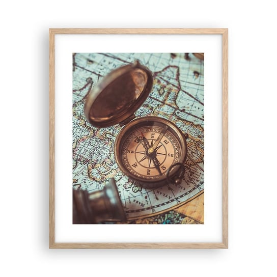 Obraz - Plakat - Dla poszukiwacza przygód - 40x50cm - Kompas Luneta Mapa - Foto Plakaty w ramie koloru jasny dąb do Salonu Sypialni ARTTOR ARTTOR