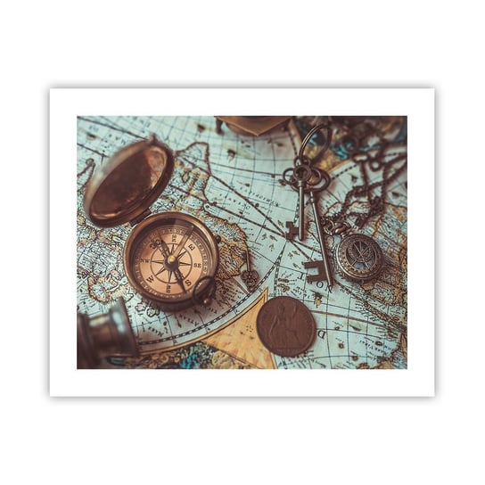 Obraz - Plakat - Dla poszukiwacza przygód - 50x40cm - Kompas Luneta Mapa - Foto Plakaty bez ramy do Salonu Sypialni ARTTOR ARTTOR