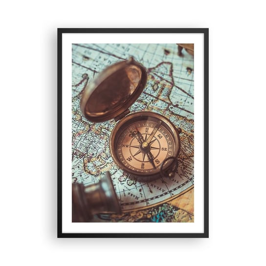 Obraz - Plakat - Dla poszukiwacza przygód - 50x70cm - Kompas Luneta Mapa - Nowoczesny modny obraz Plakat czarna rama ARTTOR ARTTOR