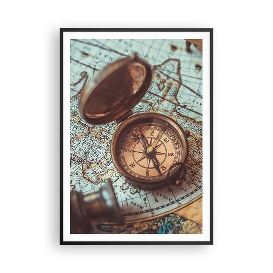 Obraz - Plakat - Dla poszukiwacza przygód - 70x100cm - Kompas Luneta Mapa - Foto Plakaty w ramie koloru czarnego do Salonu Sypialni ARTTOR ARTTOR