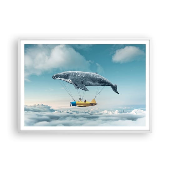 Obraz - Plakat - Dlaczego nie? - 100x70cm - Wieloryb Dzieci Samolot - Foto Plakaty w ramie koloru białego do Salonu Sypialni ARTTOR ARTTOR