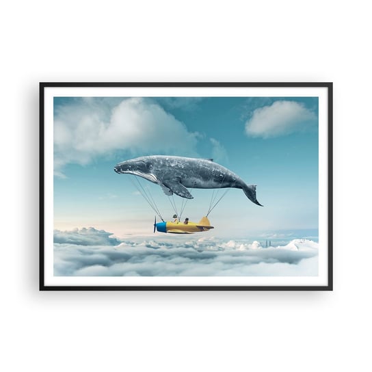 Obraz - Plakat - Dlaczego nie? - 100x70cm - Wieloryb Dzieci Samolot - Foto Plakaty w ramie koloru czarnego do Salonu Sypialni ARTTOR ARTTOR