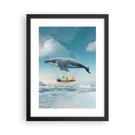 Obraz - Plakat - Dlaczego nie? - 30x40cm - Wieloryb Dzieci Samolot - Foto Plakaty na ścianę w czarnej ramie - Plakat do Salonu Sypialni ARTTOR ARTTOR