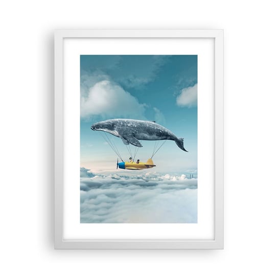 Obraz - Plakat - Dlaczego nie? - 30x40cm - Wieloryb Dzieci Samolot - Foto Plakaty na ścianę w ramie białej - Plakat do Salonu Sypialni ARTTOR ARTTOR