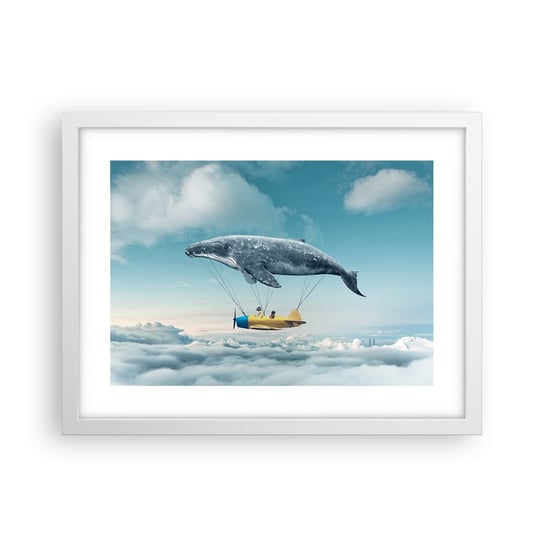 Obraz - Plakat - Dlaczego nie? - 40x30cm - Wieloryb Dzieci Samolot - Foto Plakaty na ścianę w ramie białej - Plakat do Salonu Sypialni ARTTOR ARTTOR