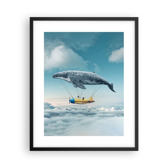 Obraz - Plakat - Dlaczego nie? - 40x50cm - Wieloryb Dzieci Samolot - Foto Plakaty w ramie koloru czarnego do Salonu Sypialni ARTTOR ARTTOR