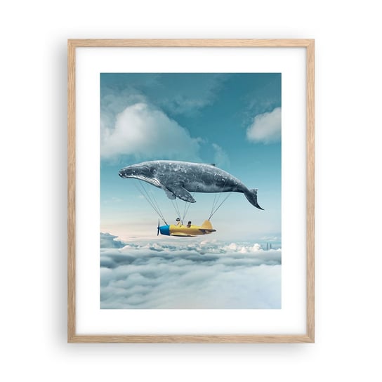 Obraz - Plakat - Dlaczego nie? - 40x50cm - Wieloryb Dzieci Samolot - Foto Plakaty w ramie koloru jasny dąb do Salonu Sypialni ARTTOR ARTTOR