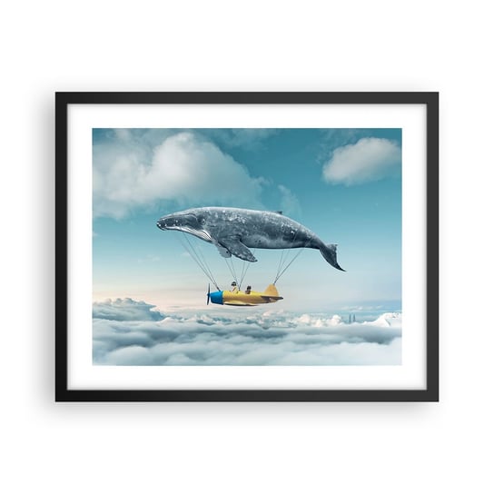 Obraz - Plakat - Dlaczego nie? - 50x40cm - Wieloryb Dzieci Samolot - Foto Plakaty w ramie koloru czarnego do Salonu Sypialni ARTTOR ARTTOR