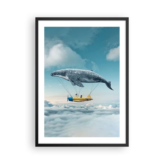 Obraz - Plakat - Dlaczego nie? - 50x70cm - Wieloryb Dzieci Samolot - Nowoczesny modny obraz Plakat czarna rama ARTTOR ARTTOR
