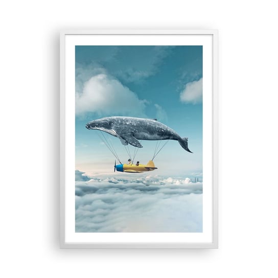 Obraz - Plakat - Dlaczego nie? - 50x70cm - Wieloryb Dzieci Samolot - Nowoczesny modny obraz Plakat rama biała ARTTOR ARTTOR