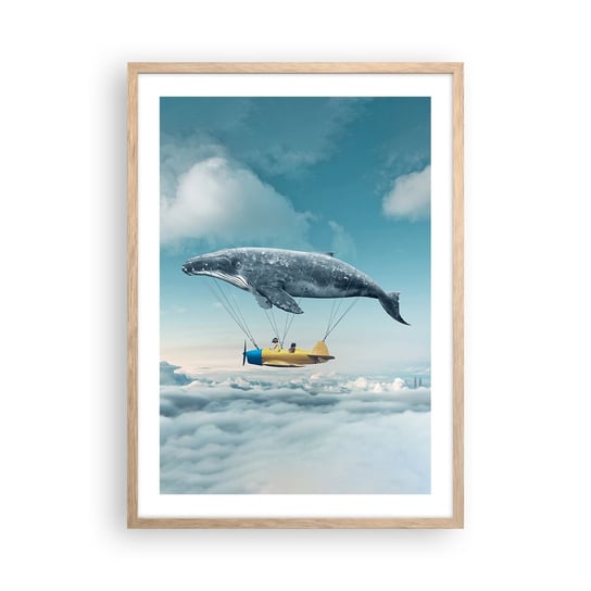 Obraz - Plakat - Dlaczego nie? - 50x70cm - Wieloryb Dzieci Samolot - Nowoczesny modny obraz Plakat rama jasny dąb ARTTOR ARTTOR