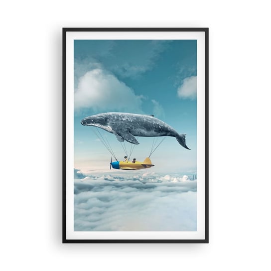 Obraz - Plakat - Dlaczego nie? - 61x91cm - Wieloryb Dzieci Samolot - Foto Plakaty na ścianę w czarnej ramie - Plakat do Salonu Sypialni ARTTOR ARTTOR