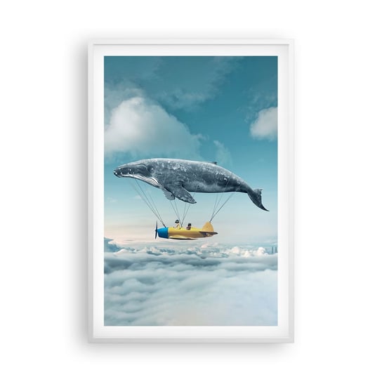 Obraz - Plakat - Dlaczego nie? - 61x91cm - Wieloryb Dzieci Samolot - Foto Plakaty na ścianę w ramie białej - Plakat do Salonu Sypialni ARTTOR ARTTOR