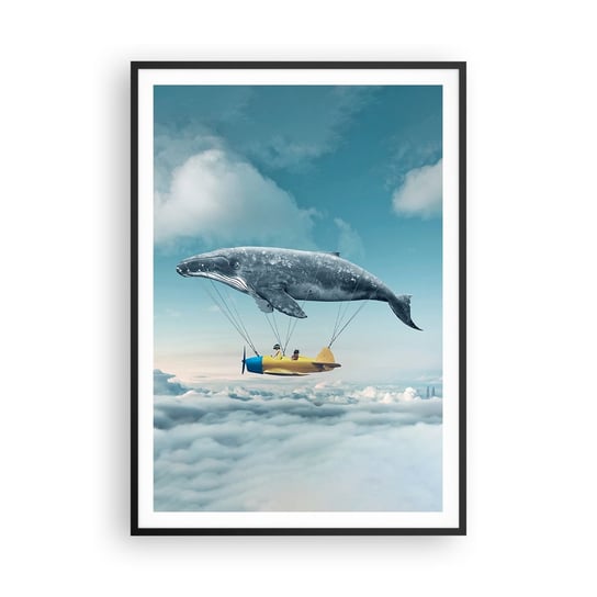 Obraz - Plakat - Dlaczego nie? - 70x100cm - Wieloryb Dzieci Samolot - Foto Plakaty w ramie koloru czarnego do Salonu Sypialni ARTTOR ARTTOR