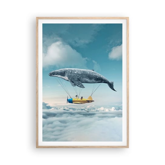 Obraz - Plakat - Dlaczego nie? - 70x100cm - Wieloryb Dzieci Samolot - Foto Plakaty w ramie koloru jasny dąb do Salonu Sypialni ARTTOR ARTTOR