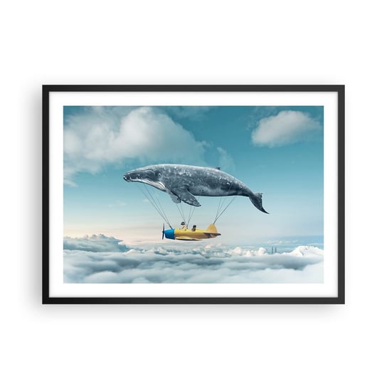 Obraz - Plakat - Dlaczego nie? - 70x50cm - Wieloryb Dzieci Samolot - Nowoczesny modny obraz Plakat czarna rama ARTTOR ARTTOR