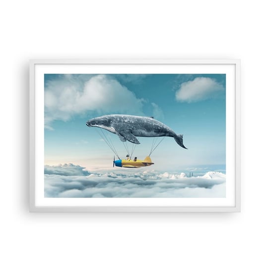 Obraz - Plakat - Dlaczego nie? - 70x50cm - Wieloryb Dzieci Samolot - Nowoczesny modny obraz Plakat rama biała ARTTOR ARTTOR