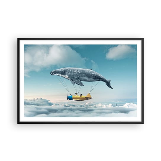 Obraz - Plakat - Dlaczego nie? - 91x61cm - Wieloryb Dzieci Samolot - Foto Plakaty na ścianę w czarnej ramie - Plakat do Salonu Sypialni ARTTOR ARTTOR