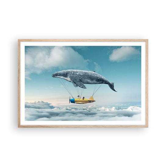 Obraz - Plakat - Dlaczego nie? - 91x61cm - Wieloryb Dzieci Samolot - Foto Plakaty na ścianę w ramie jasny dąb - Plakat do Salonu Sypialni ARTTOR ARTTOR