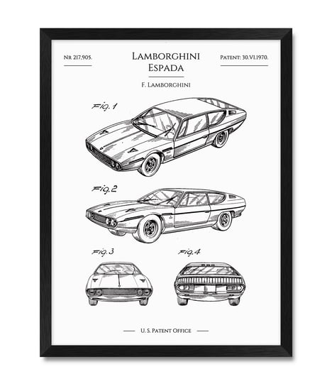 Obraz plakat do garażu samochód auto auta Lamborghini Espada prezent dla chłopaka 32x42 cm iWALL studio