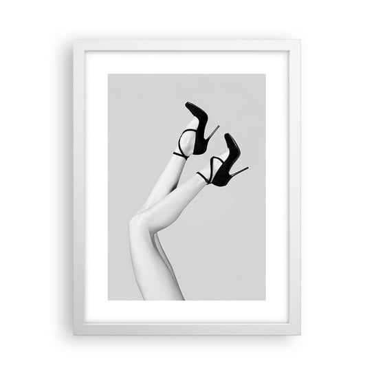 Obraz - Plakat - Do góry nogami - 30x40cm - Nogi Szpilki Czarno-Biały - Foto Plakaty na ścianę w ramie białej - Plakat do Salonu Sypialni ARTTOR ARTTOR
