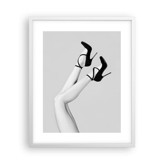 Obraz - Plakat - Do góry nogami - 40x50cm - Nogi Szpilki Czarno-Biały - Foto Plakaty w ramie koloru białego do Salonu Sypialni ARTTOR ARTTOR