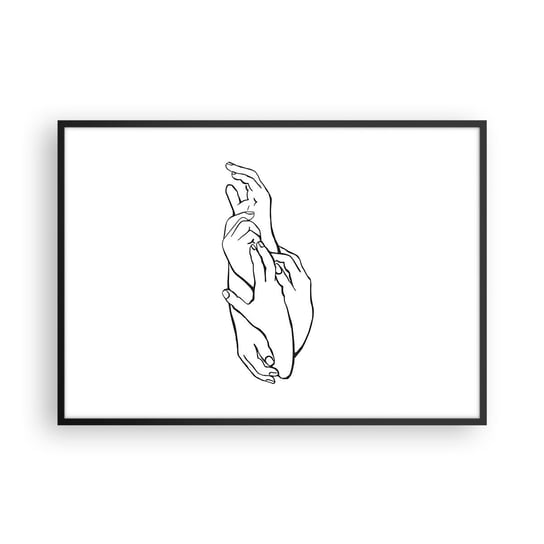 Obraz - Plakat - Dobry dotyk - 100x70cm - Dłonie Kreska Minimalizm - Foto Plakaty w ramie koloru czarnego do Salonu Sypialni ARTTOR ARTTOR