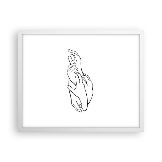Obraz - Plakat - Dobry dotyk - 50x40cm - Dłonie Kreska Minimalizm - Foto Plakaty w ramie koloru białego do Salonu Sypialni ARTTOR ARTTOR