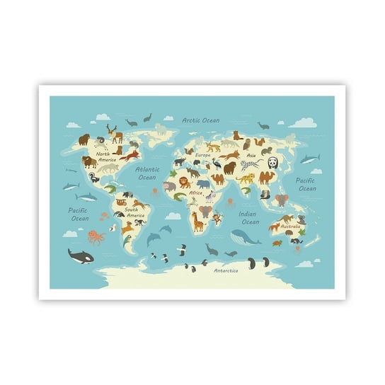 Obraz - Plakat - Dobrzy sąsiedzi - 100x70cm - Mapa Świata Mapa Ze Zwierzętami Zwierzęta - Foto Plakaty bez ramy na ścianę do Salonu Sypialni ARTTOR ARTTOR