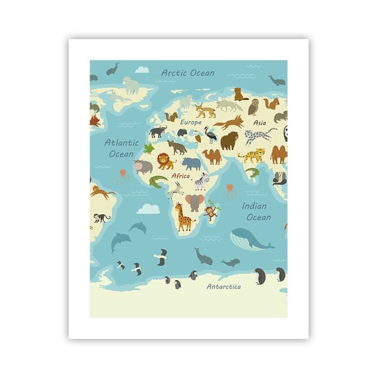 Obraz - Plakat - Dobrzy sąsiedzi - 40x50cm - Mapa Świata Mapa Ze Zwierzętami Zwierzęta - Foto Plakaty bez ramy do Salonu Sypialni ARTTOR ARTTOR