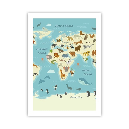 Obraz - Plakat - Dobrzy sąsiedzi - 50x70cm - Mapa Świata Mapa Ze Zwierzętami Zwierzęta - Nowoczesny modny obraz Plakat bez ramy do Salonu Sypialni ARTTOR ARTTOR