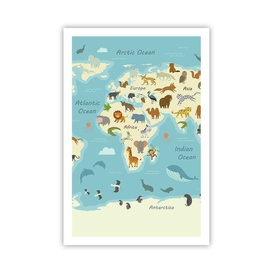 Obraz - Plakat - Dobrzy sąsiedzi - 61x91cm - Mapa Świata Mapa Ze Zwierzętami Zwierzęta - Foto Plakaty na ścianę bez ramy - Plakat do Salonu Sypialni ARTTOR ARTTOR