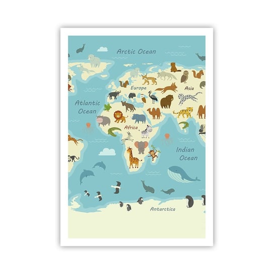 Obraz - Plakat - Dobrzy sąsiedzi - 70x100cm - Mapa Świata Mapa Ze Zwierzętami Zwierzęta - Foto Plakaty bez ramy na ścianę do Salonu Sypialni ARTTOR ARTTOR