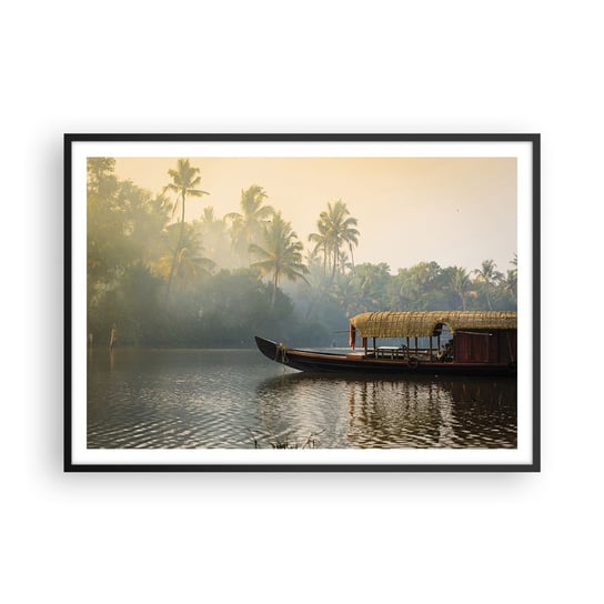 Obraz - Plakat - Dom na rzece - 100x70cm - Indie Krajobraz Rzeka - Foto Plakaty w ramie koloru czarnego do Salonu Sypialni ARTTOR ARTTOR