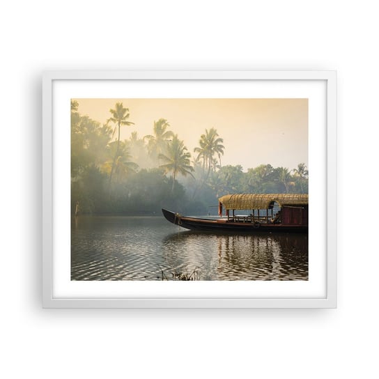Obraz - Plakat - Dom na rzece - 50x40cm - Indie Krajobraz Rzeka - Foto Plakaty w ramie koloru białego do Salonu Sypialni ARTTOR ARTTOR