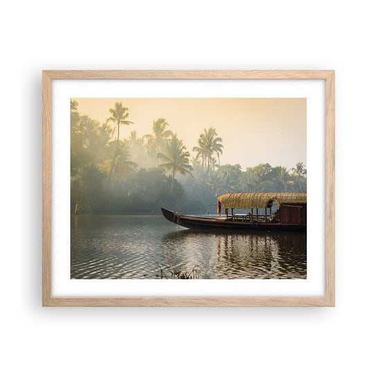 Obraz - Plakat - Dom na rzece - 50x40cm - Indie Krajobraz Rzeka - Foto Plakaty w ramie koloru jasny dąb do Salonu Sypialni ARTTOR ARTTOR