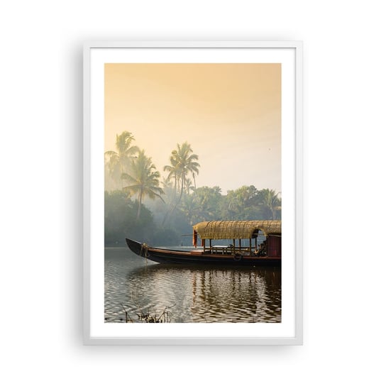 Obraz - Plakat - Dom na rzece - 50x70cm - Indie Krajobraz Rzeka - Nowoczesny modny obraz Plakat rama biała ARTTOR ARTTOR