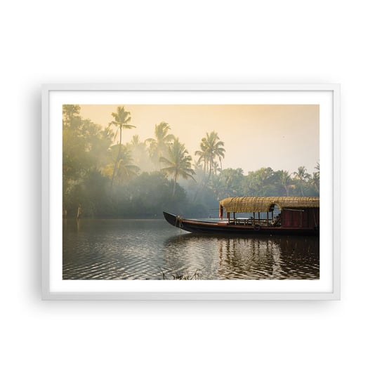 Obraz - Plakat - Dom na rzece - 70x50cm - Indie Krajobraz Rzeka - Nowoczesny modny obraz Plakat rama biała ARTTOR ARTTOR