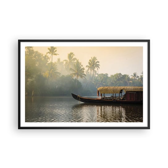 Obraz - Plakat - Dom na rzece - 91x61cm - Indie Krajobraz Rzeka - Foto Plakaty na ścianę w czarnej ramie - Plakat do Salonu Sypialni ARTTOR ARTTOR
