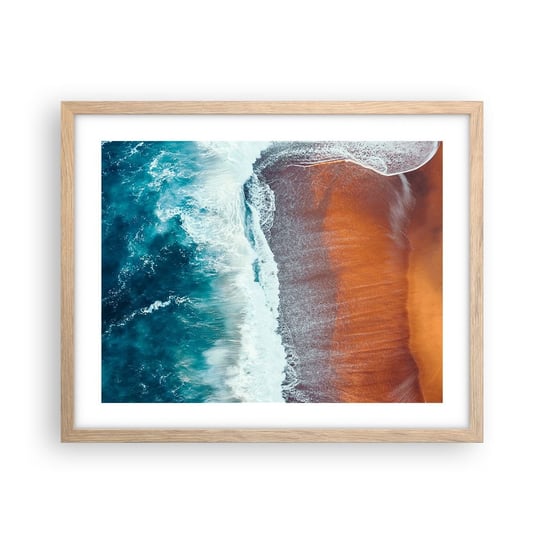 Obraz - Plakat - Dotyk oceanu - 50x40cm - Plaża Morze Woda - Foto Plakaty w ramie koloru jasny dąb do Salonu Sypialni ARTTOR ARTTOR