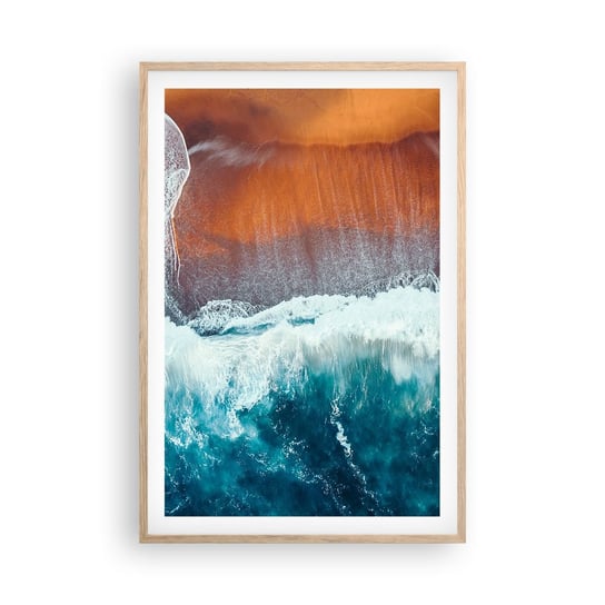 Obraz - Plakat - Dotyk oceanu - 61x91cm - Plaża Morze Woda - Foto Plakaty na ścianę w ramie jasny dąb - Plakat do Salonu Sypialni ARTTOR ARTTOR