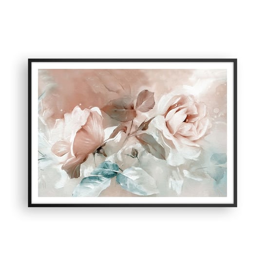 Obraz - Plakat - Duch romantyzmu - 100x70cm - Kwiaty Romantyczny Róże - Foto Plakaty w ramie koloru czarnego do Salonu Sypialni ARTTOR ARTTOR