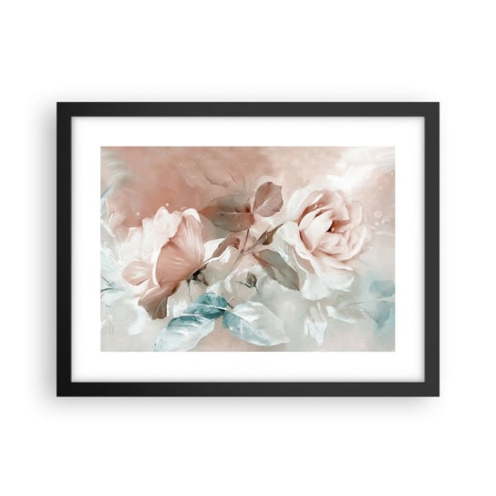 Obraz - Plakat - Duch romantyzmu - 40x30cm - Kwiaty Romantyczny Róże - Foto Plakaty na ścianę w czarnej ramie - Plakat do Salonu Sypialni ARTTOR ARTTOR