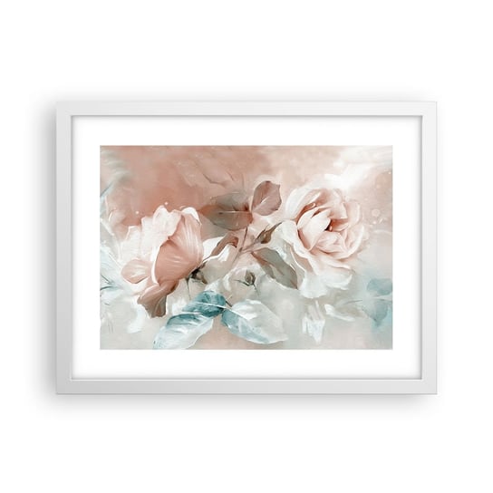 Obraz - Plakat - Duch romantyzmu - 40x30cm - Kwiaty Romantyczny Róże - Foto Plakaty na ścianę w ramie białej - Plakat do Salonu Sypialni ARTTOR ARTTOR